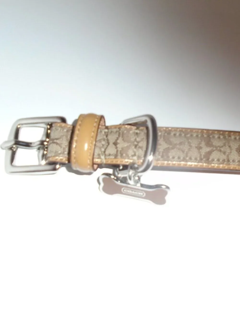 NEW VINTAGE COACH TAN BROWN JACQUARD SIGNATURE C LEATHER DOG COLLAR 60364 SIZE M